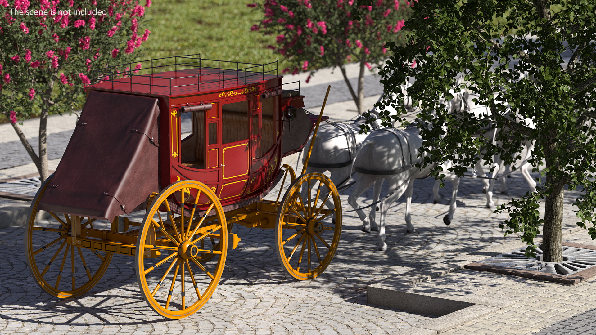 Four Horses with Stagecoach 3D