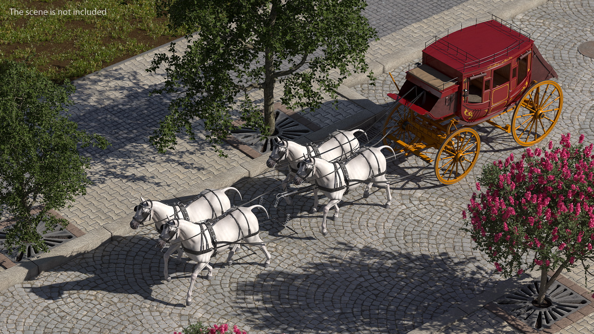 Four Horses with Stagecoach 3D