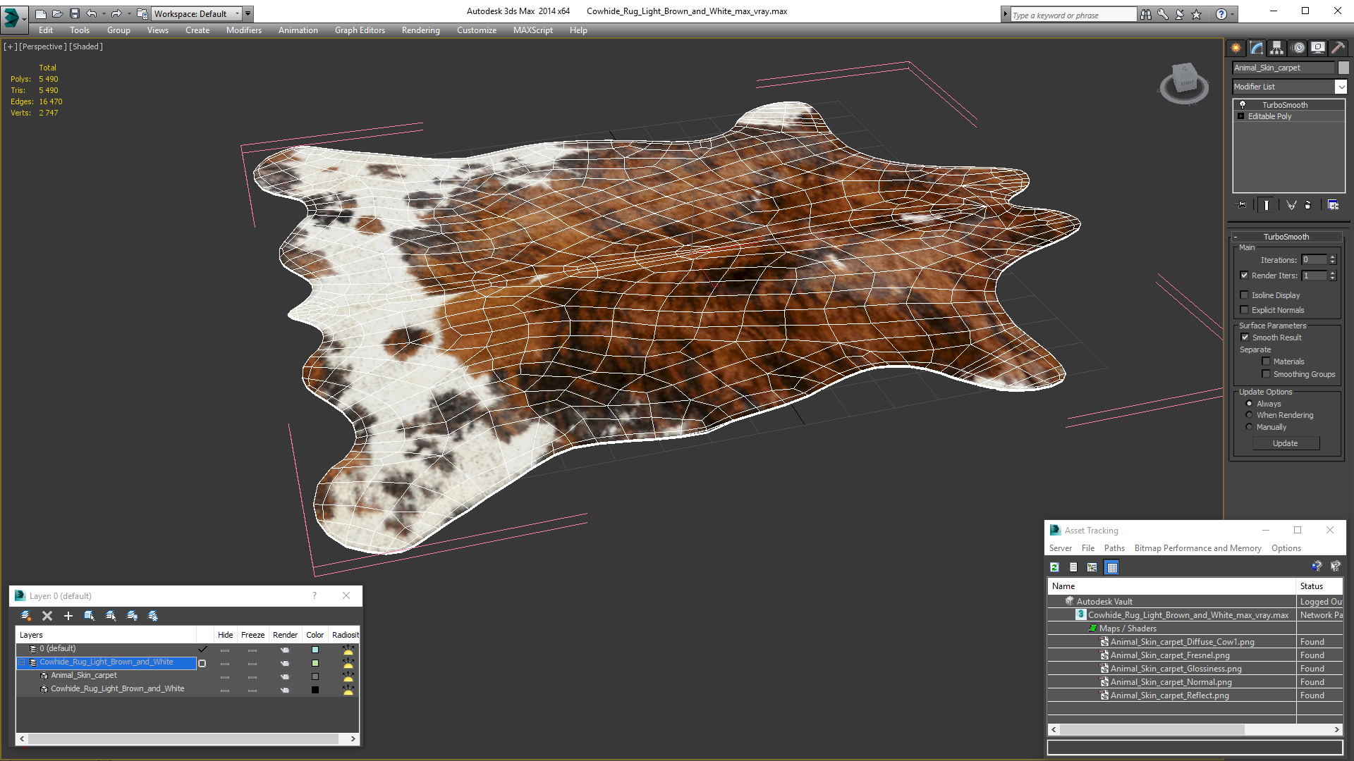 3D Cowhide Rug Light Brown and White model
