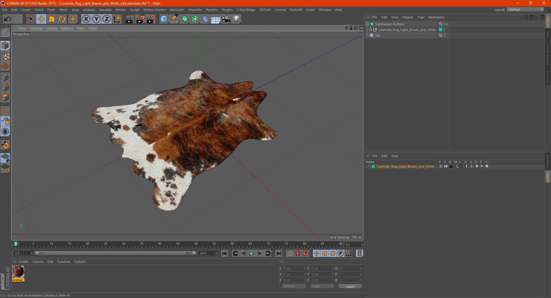 3D Cowhide Rug Light Brown and White model