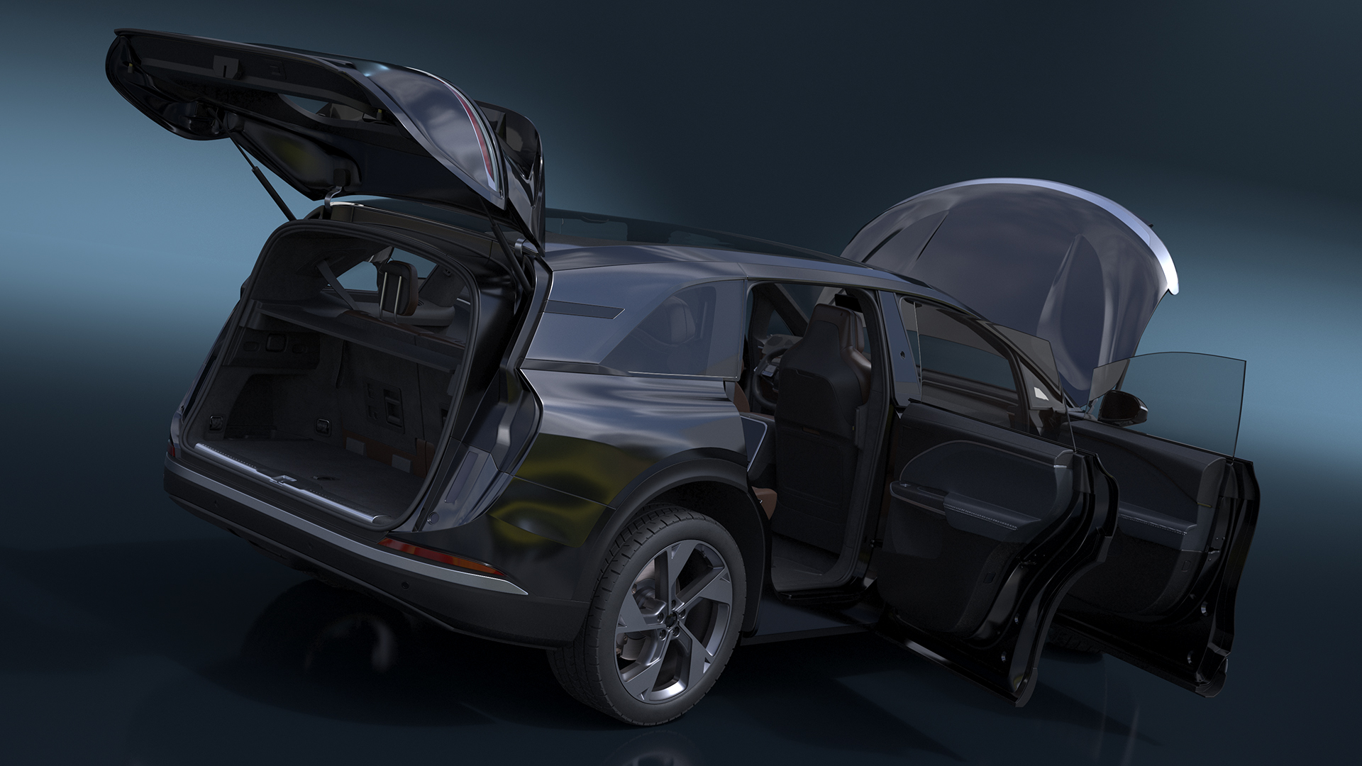 3D Modern Electric SUV Generic Black Lights Off Rigged