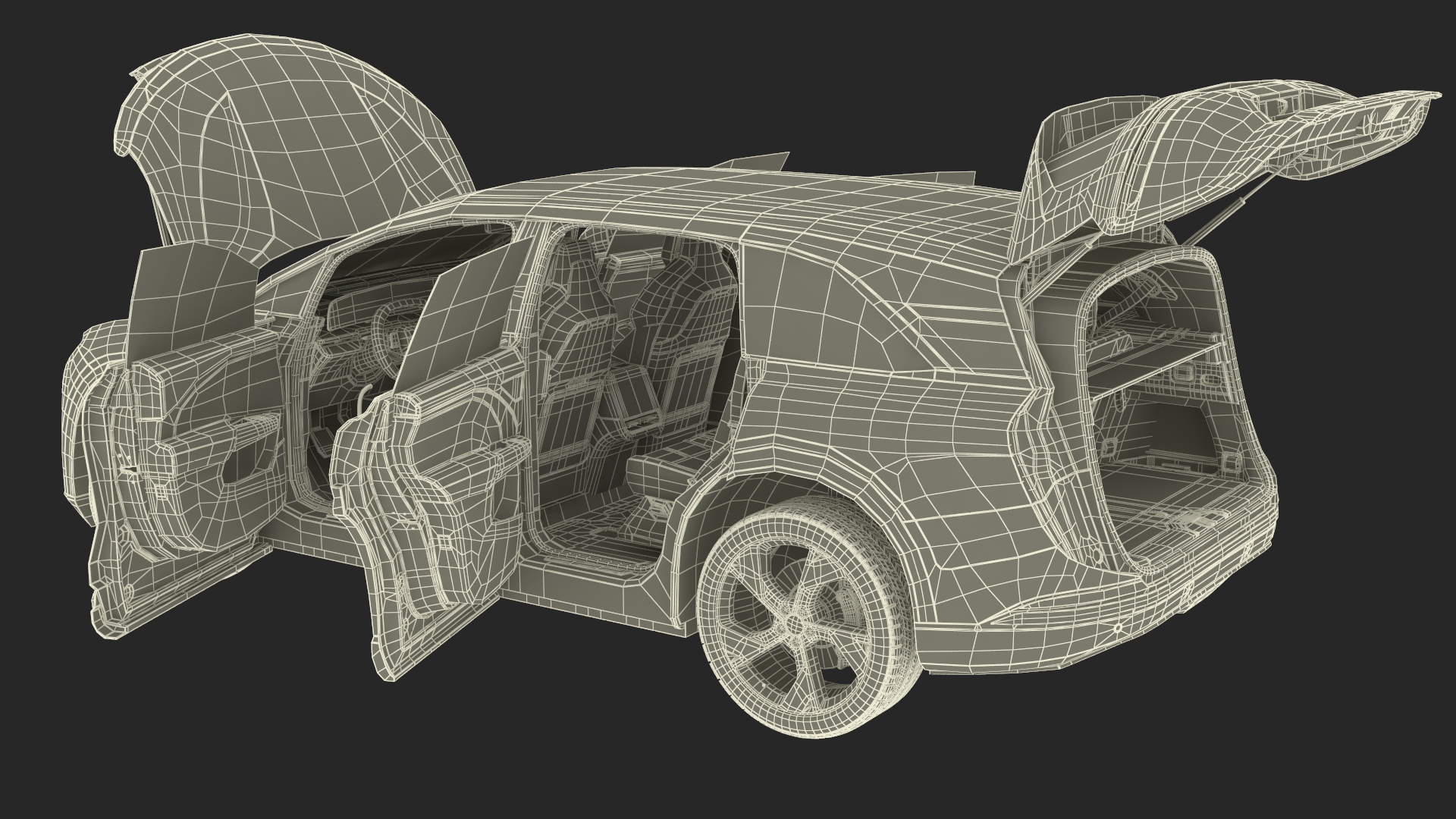 3D Modern Electric SUV Generic Black Lights Off Rigged