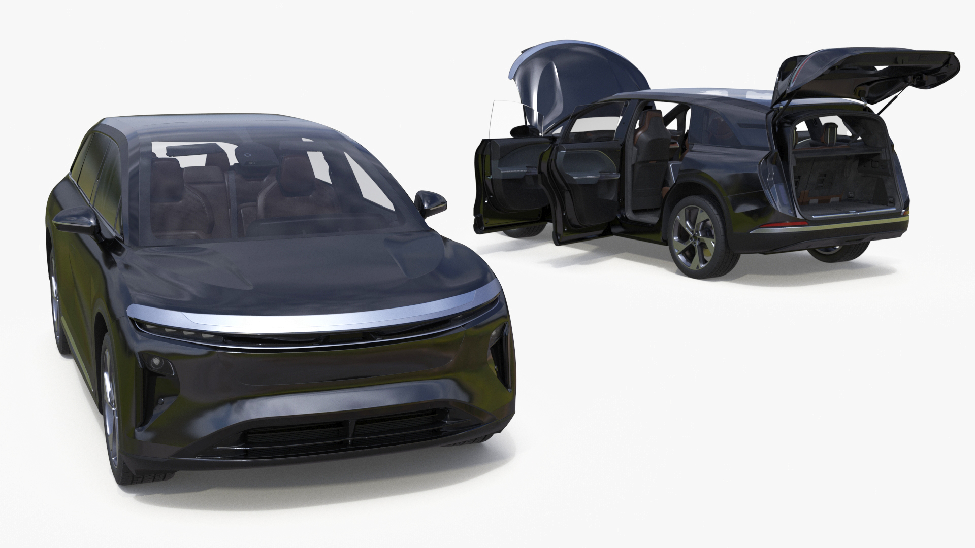 3D Modern Electric SUV Generic Black Lights Off Rigged
