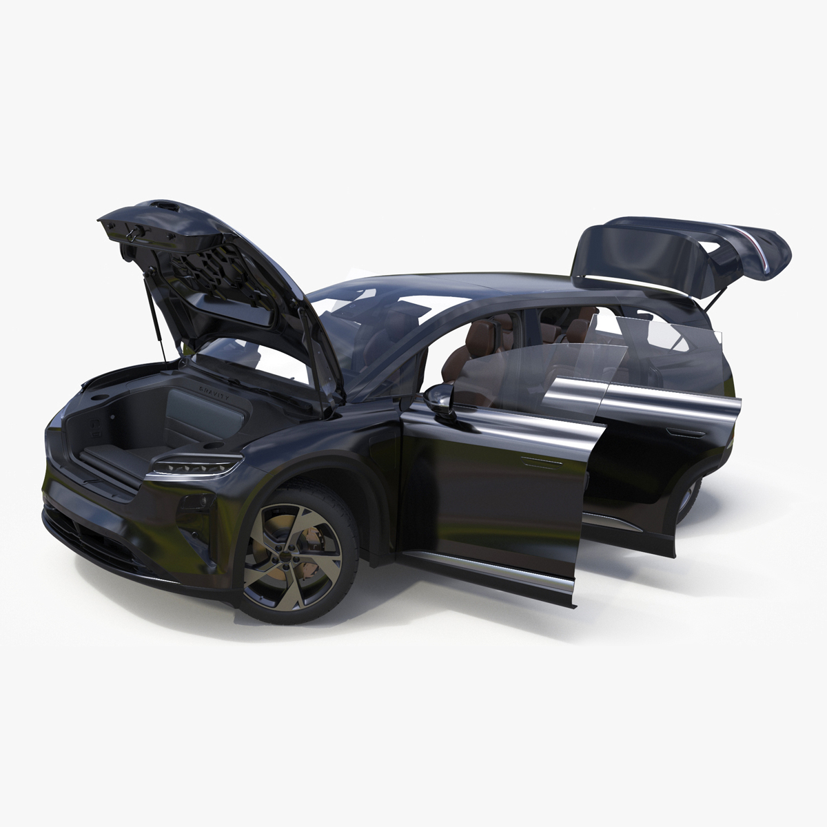 3D Modern Electric SUV Generic Black Lights Off Rigged