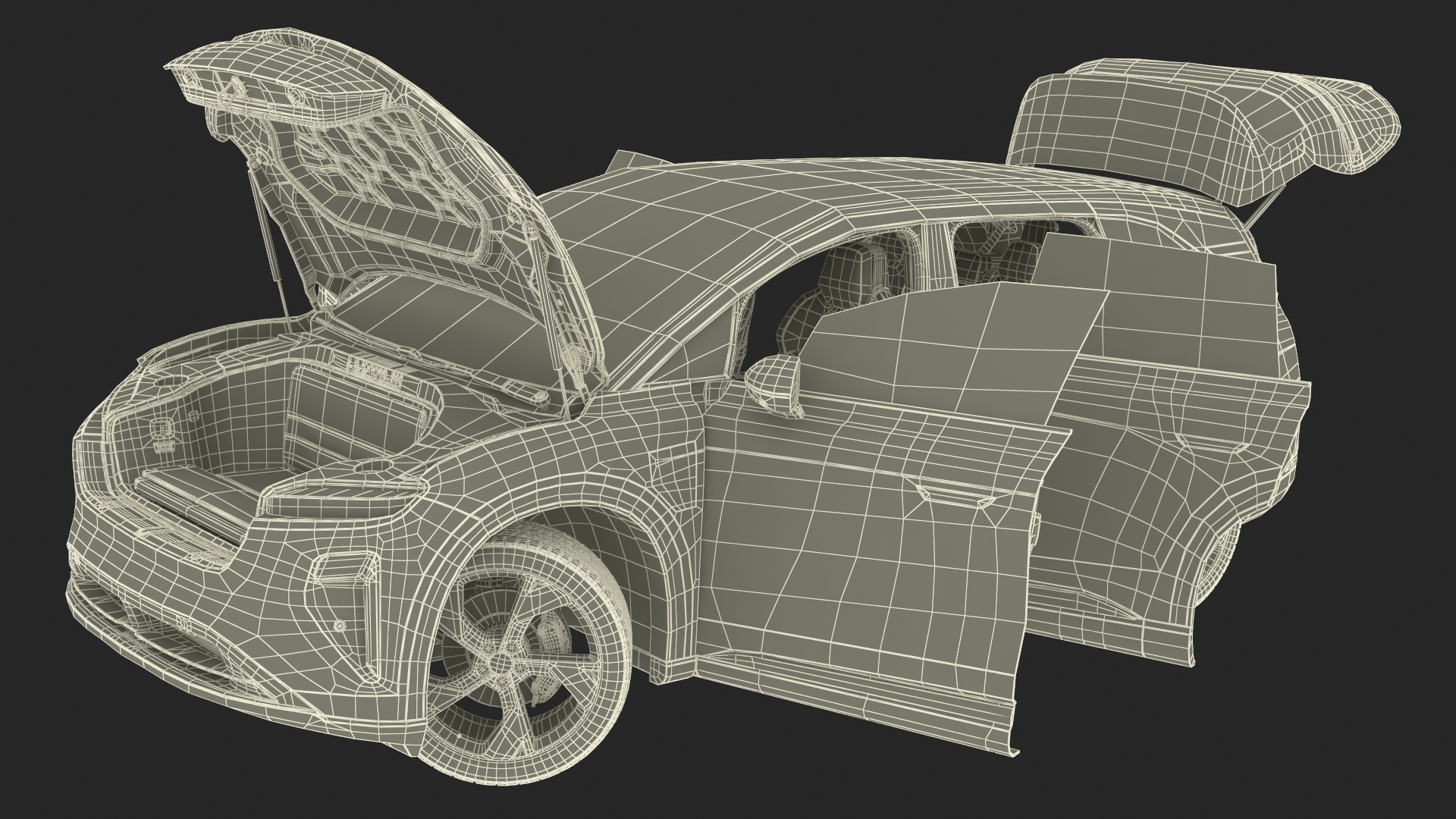 3D Modern Electric SUV Generic Black Lights Off Rigged