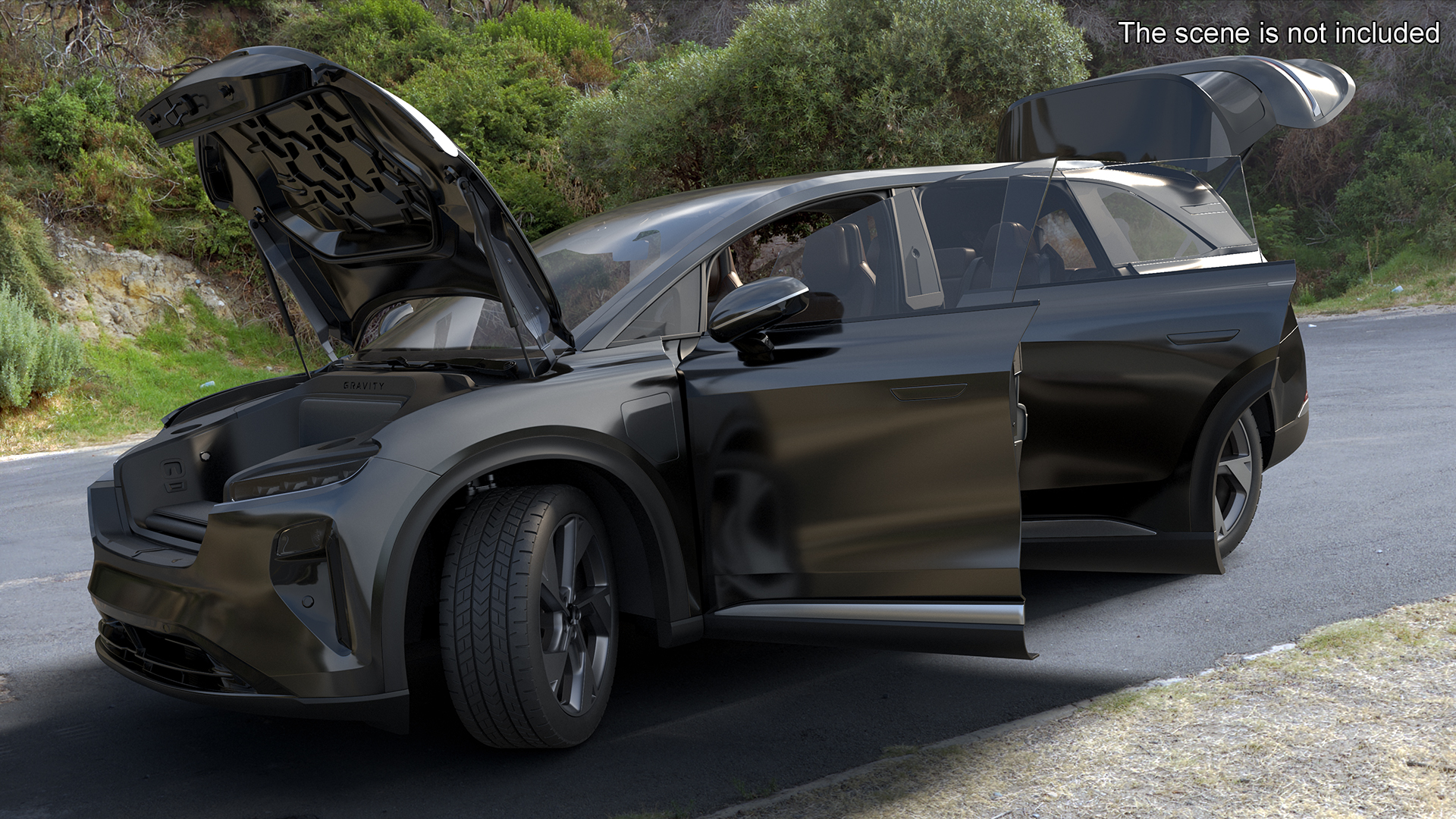 3D Modern Electric SUV Generic Black Lights Off Rigged