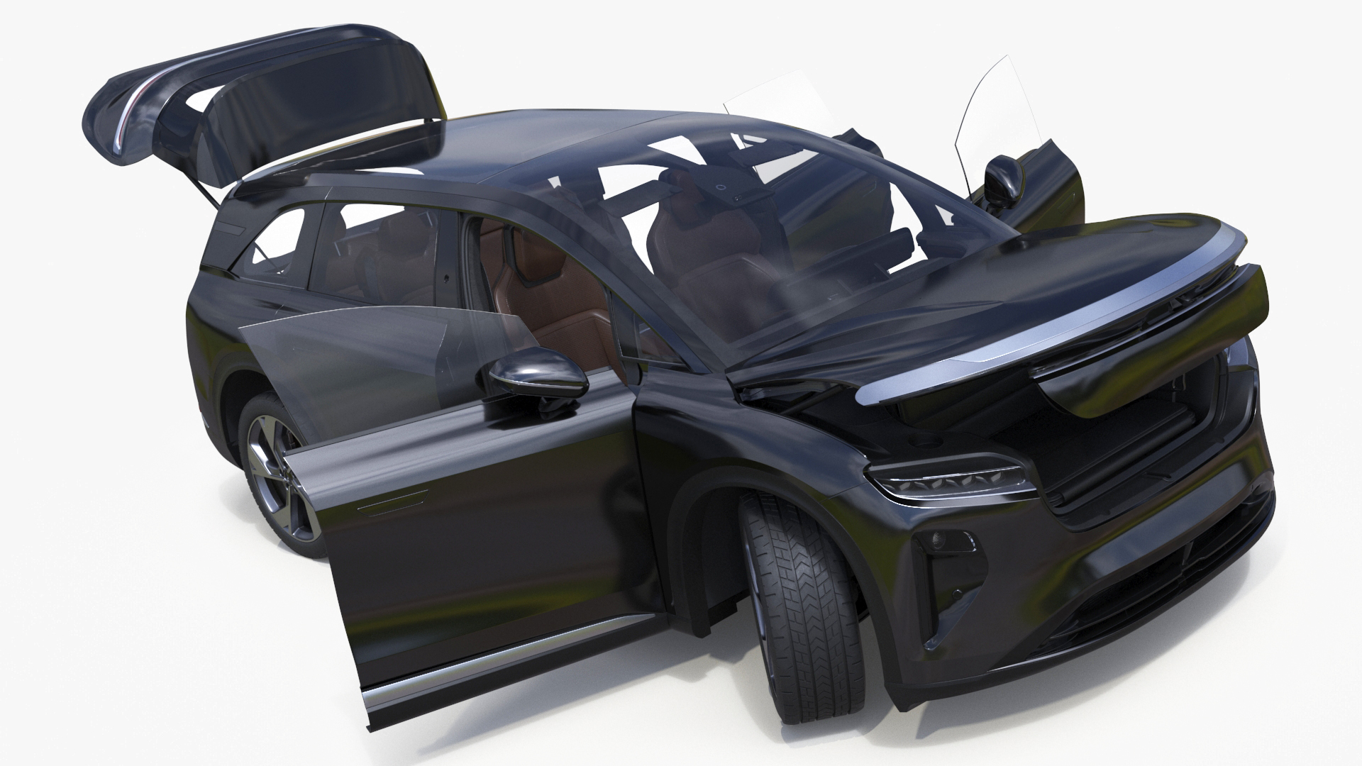 3D Modern Electric SUV Generic Black Lights Off Rigged