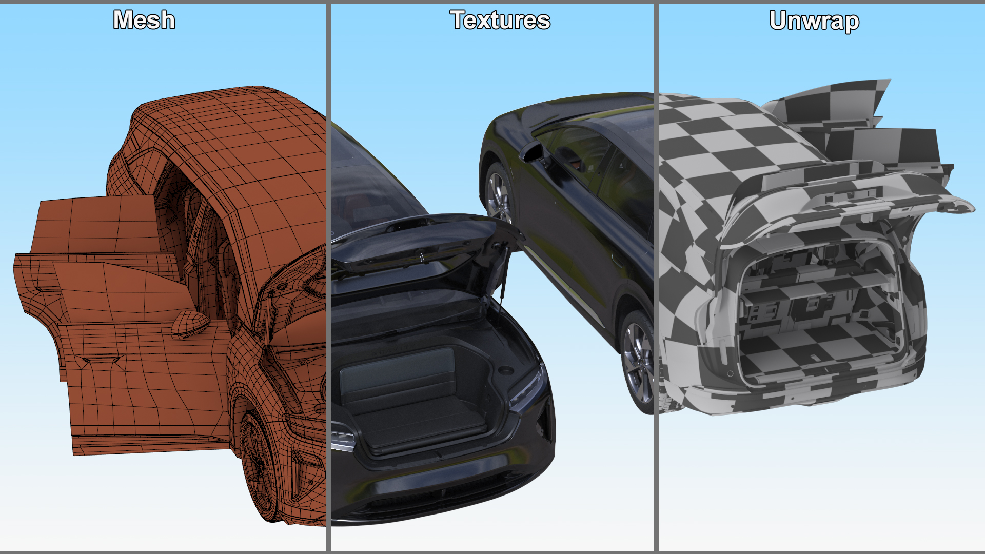 3D Modern Electric SUV Generic Black Lights Off Rigged
