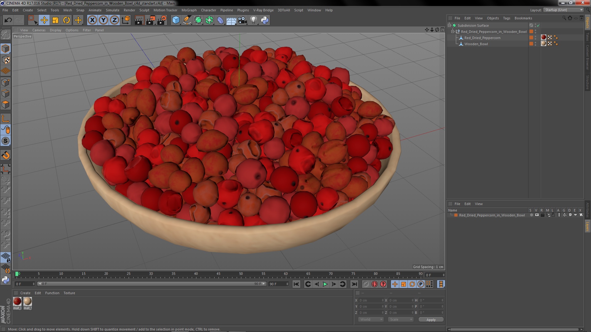 3D model Red Dried Peppercorn in Wooden Bowl