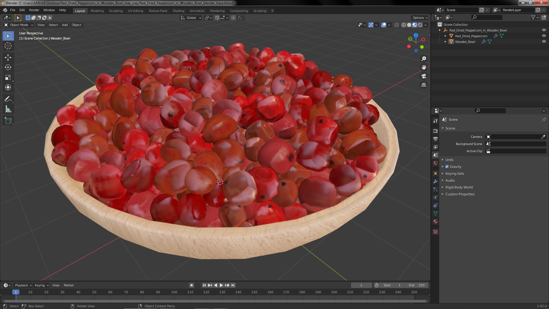 3D model Red Dried Peppercorn in Wooden Bowl