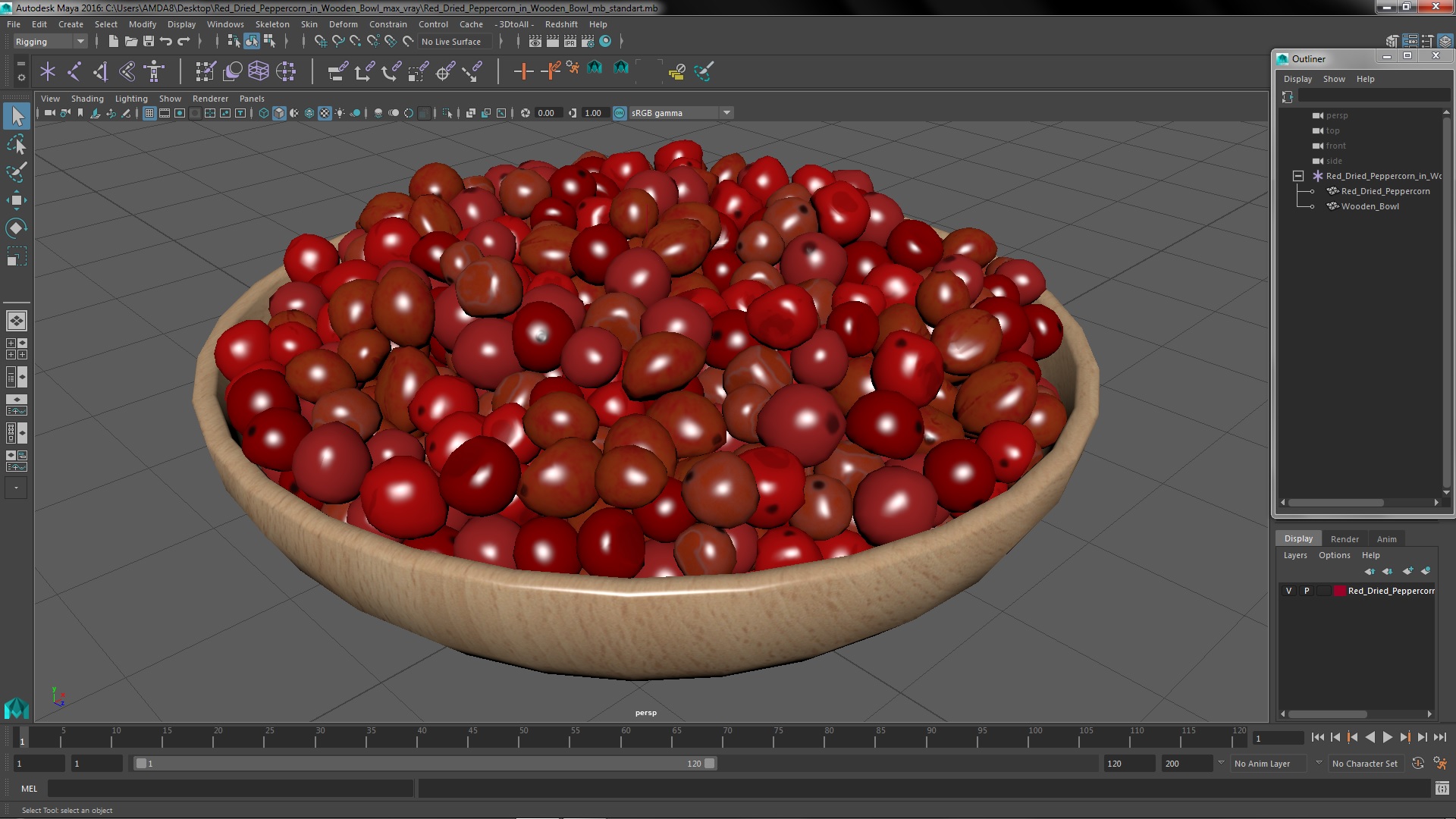 3D model Red Dried Peppercorn in Wooden Bowl