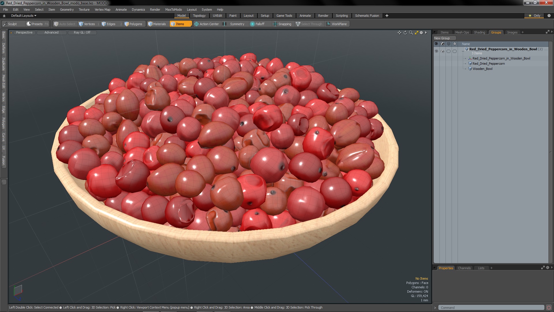 3D model Red Dried Peppercorn in Wooden Bowl