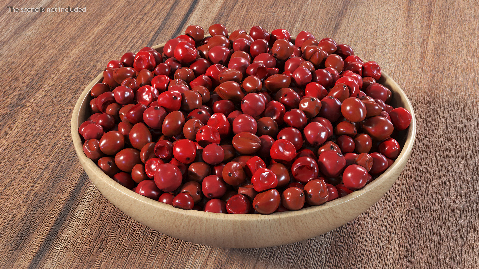 3D model Red Dried Peppercorn in Wooden Bowl