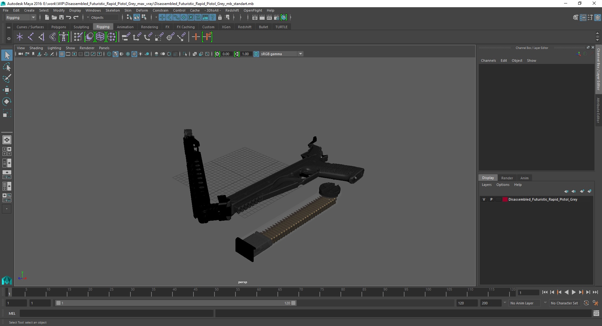 3D Disassembled Futuristic Rapid Pistol Grey