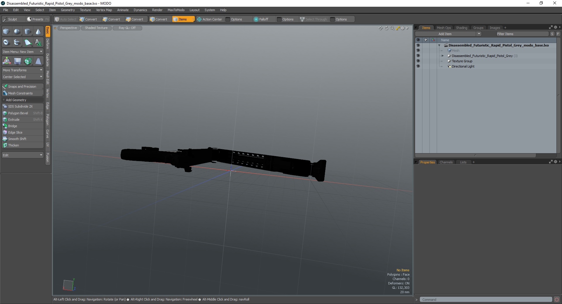 3D Disassembled Futuristic Rapid Pistol Grey