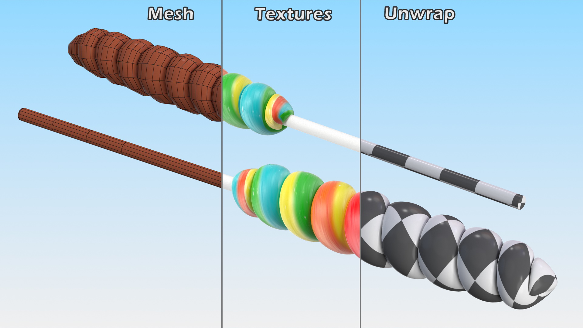 Multi Colored Lollipop Twist Candy 3D model