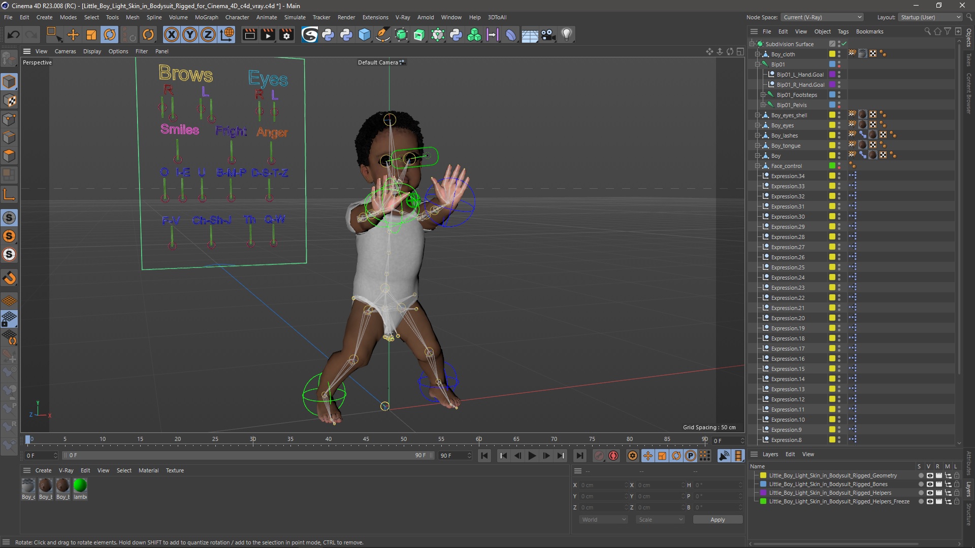 Little Boy Light Skin in Bodysuit Rigged for Cinema 4D 3D model