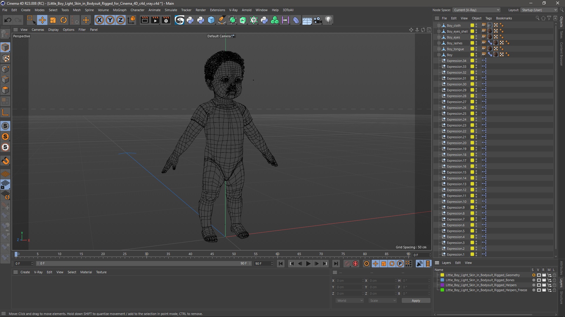 Little Boy Light Skin in Bodysuit Rigged for Cinema 4D 3D model