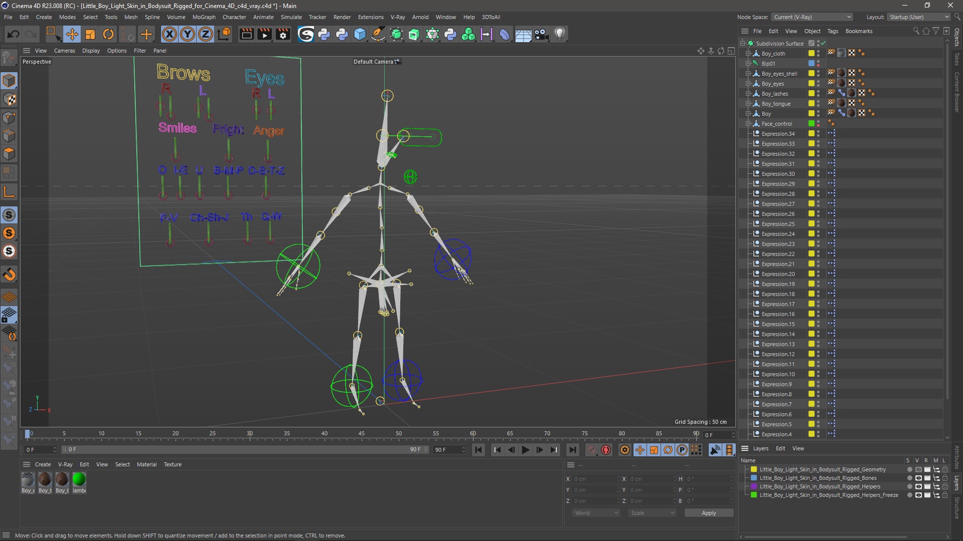 Little Boy Light Skin in Bodysuit Rigged for Cinema 4D 3D model