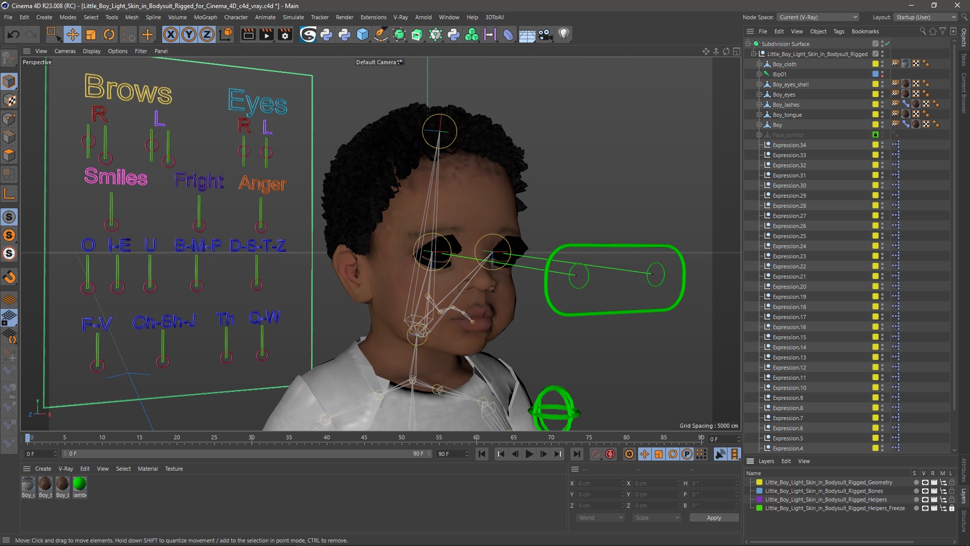 Little Boy Light Skin in Bodysuit Rigged for Cinema 4D 3D model