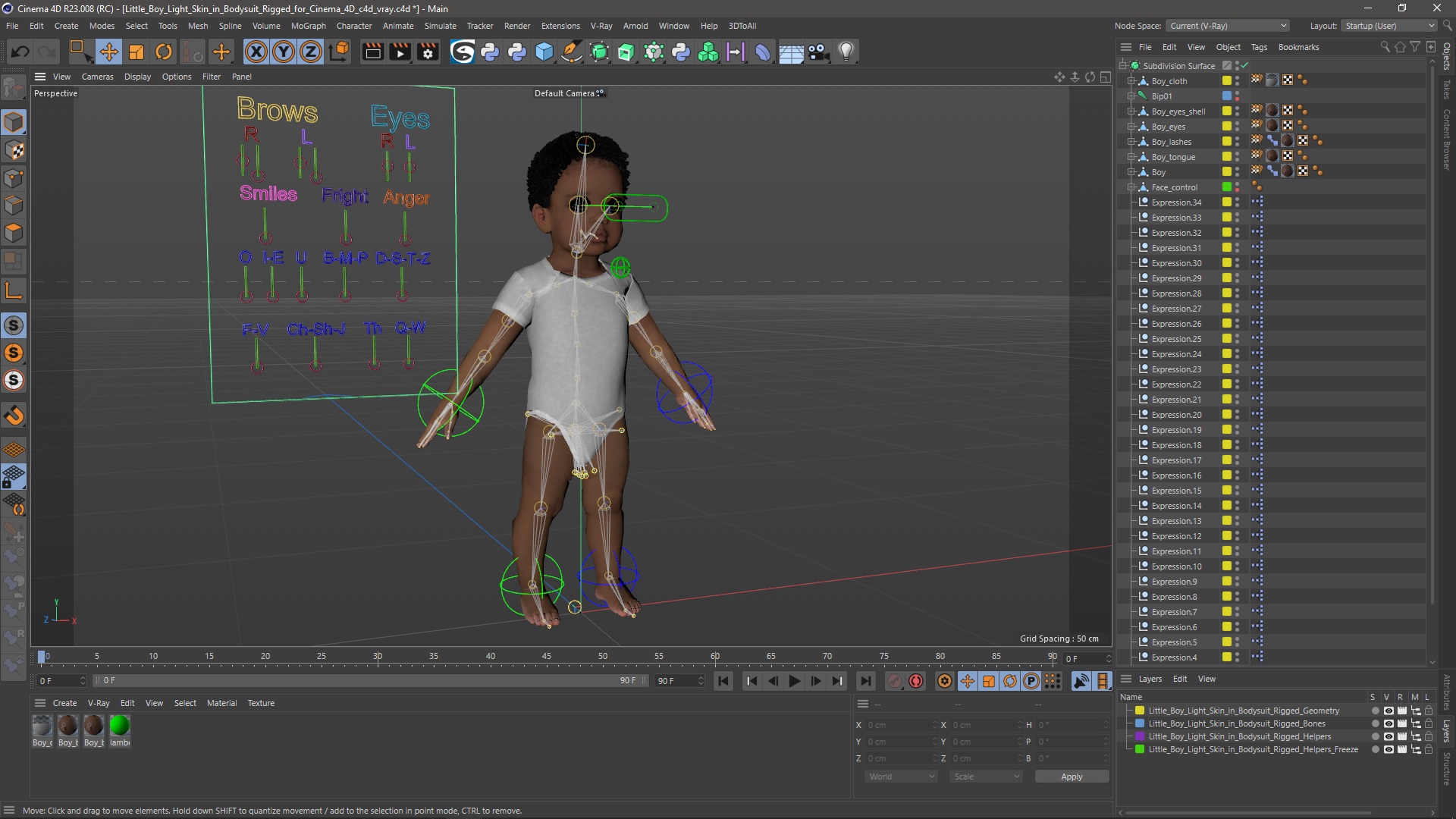Little Boy Light Skin in Bodysuit Rigged for Cinema 4D 3D model