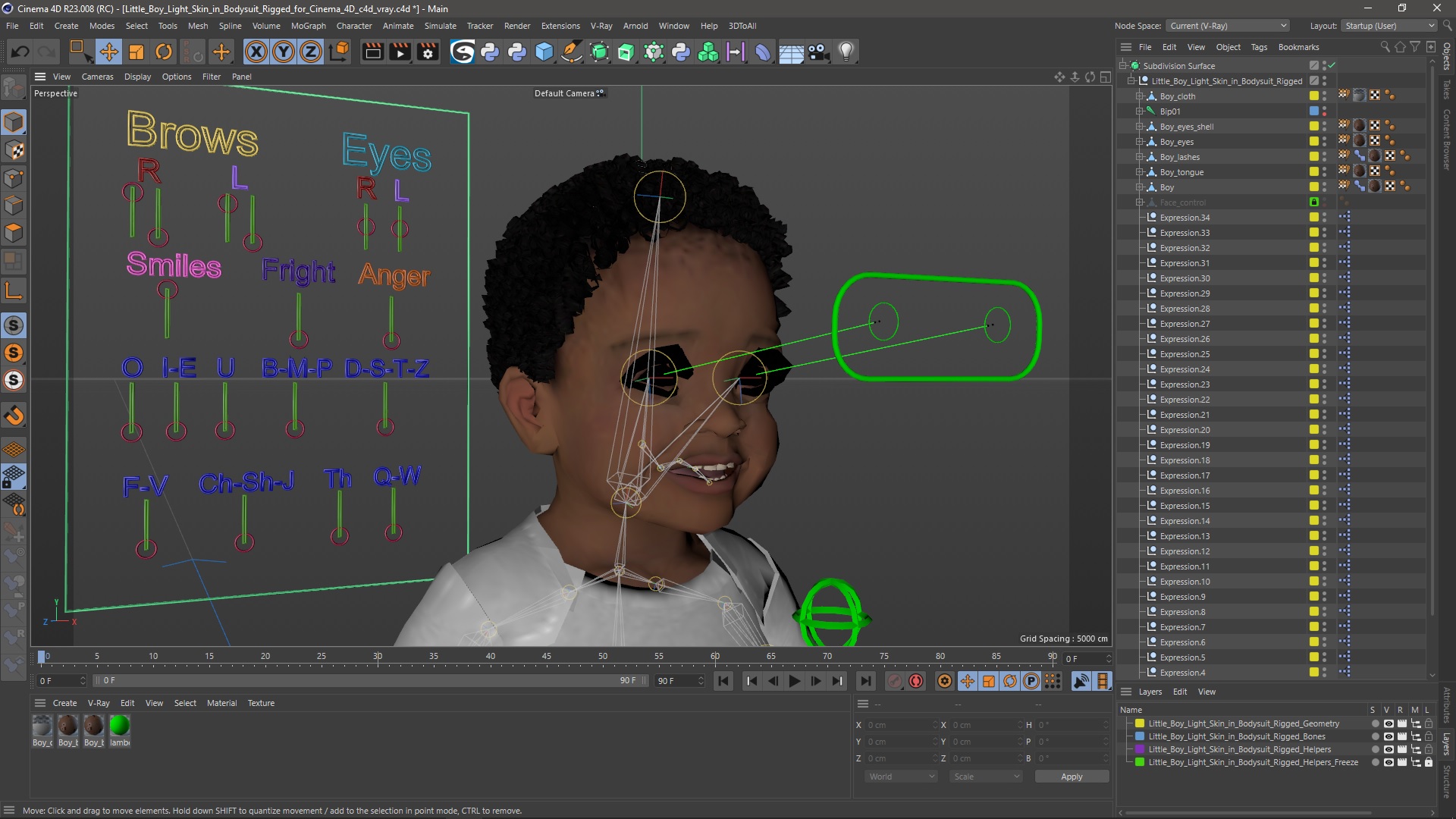 Little Boy Light Skin in Bodysuit Rigged for Cinema 4D 3D model