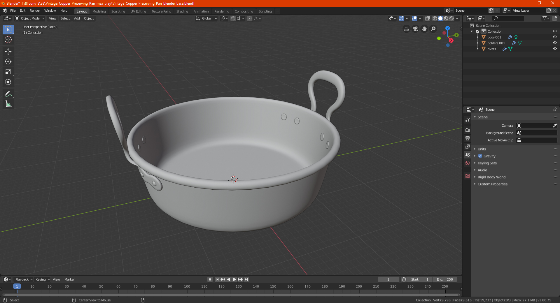 Vintage Copper Preserving Pan 3D model