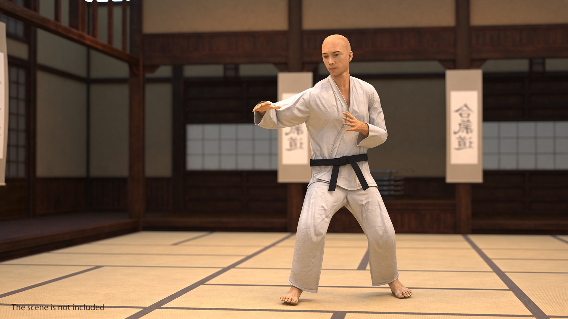 Japanese Karate Fighter with Fur Rigged 3D model