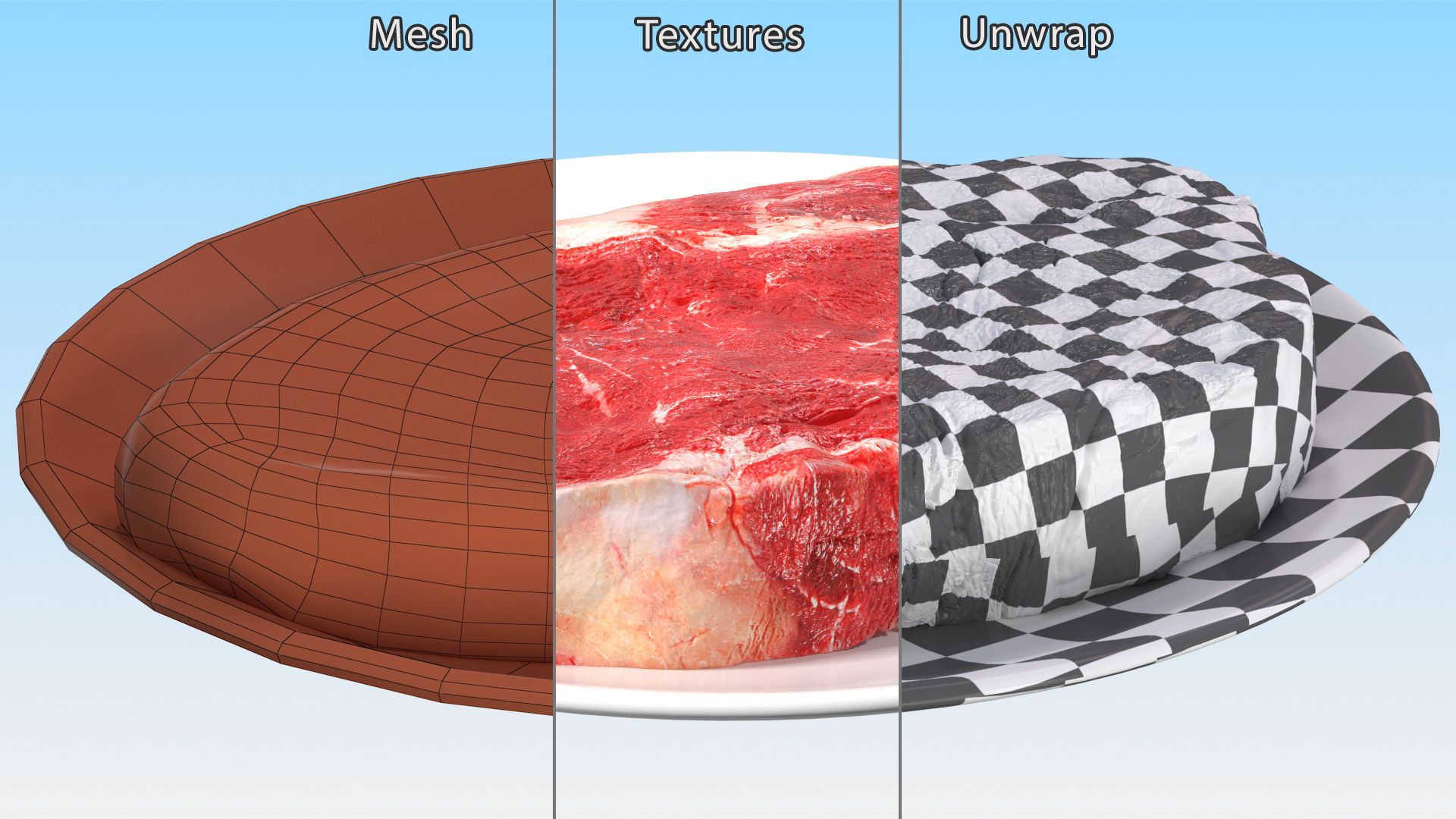 3D Meat Slice Fresh on Plates