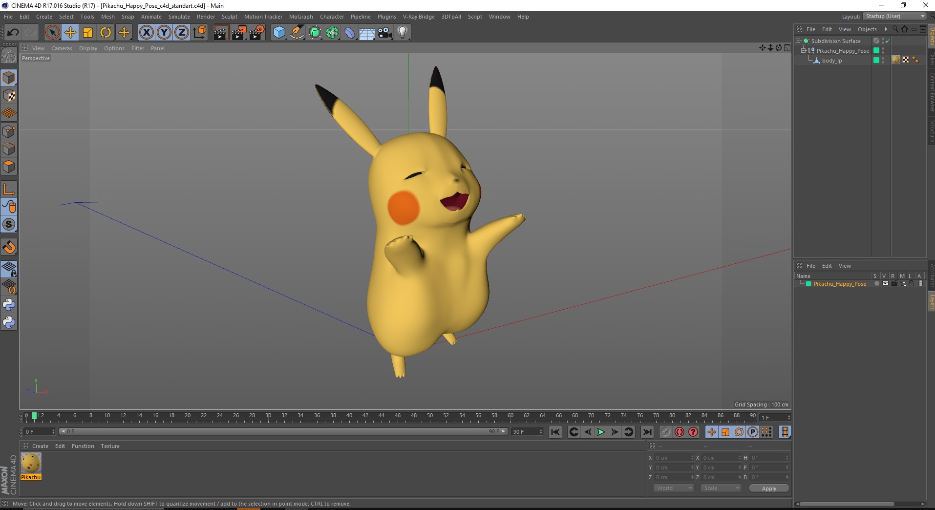 3D Pikachu Happy Pose model