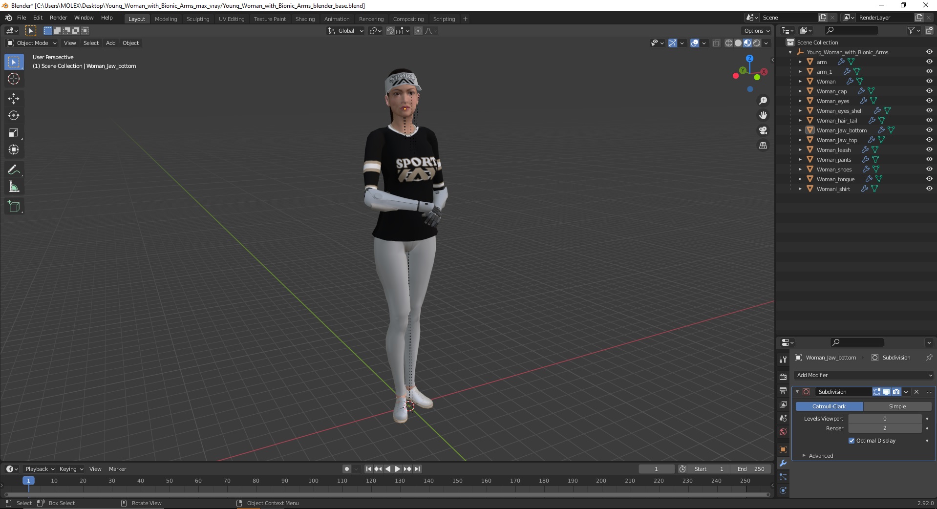 3D Young Woman with Bionic Arms model