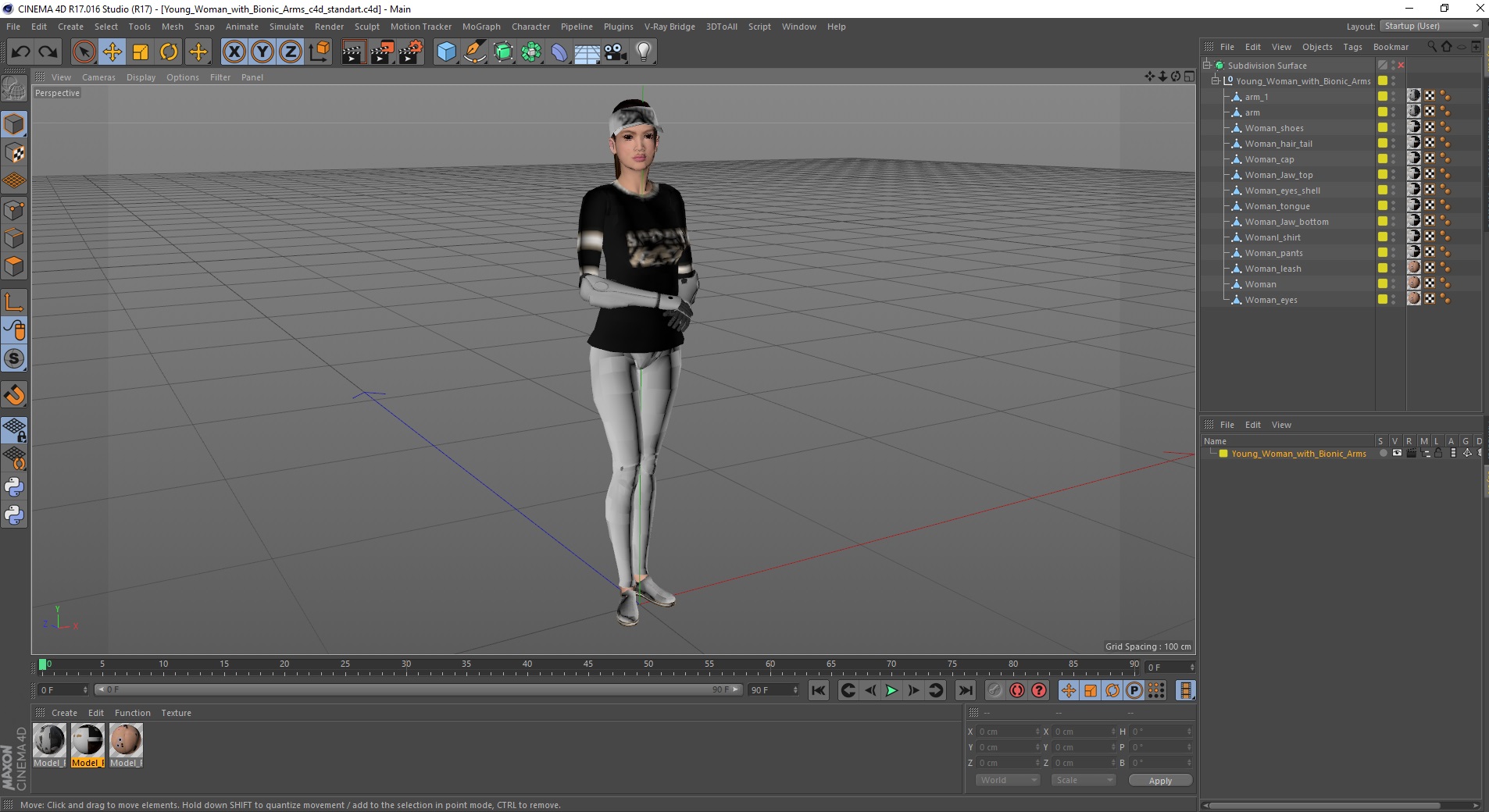 3D Young Woman with Bionic Arms model