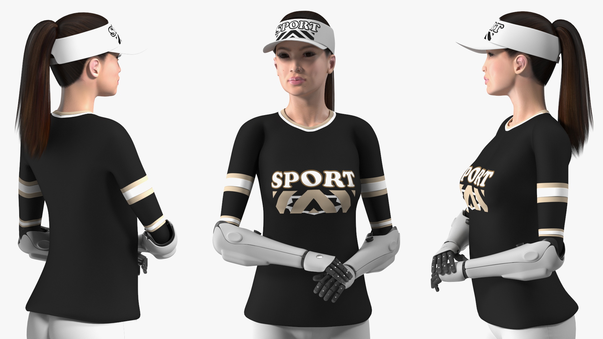3D Young Woman with Bionic Arms model