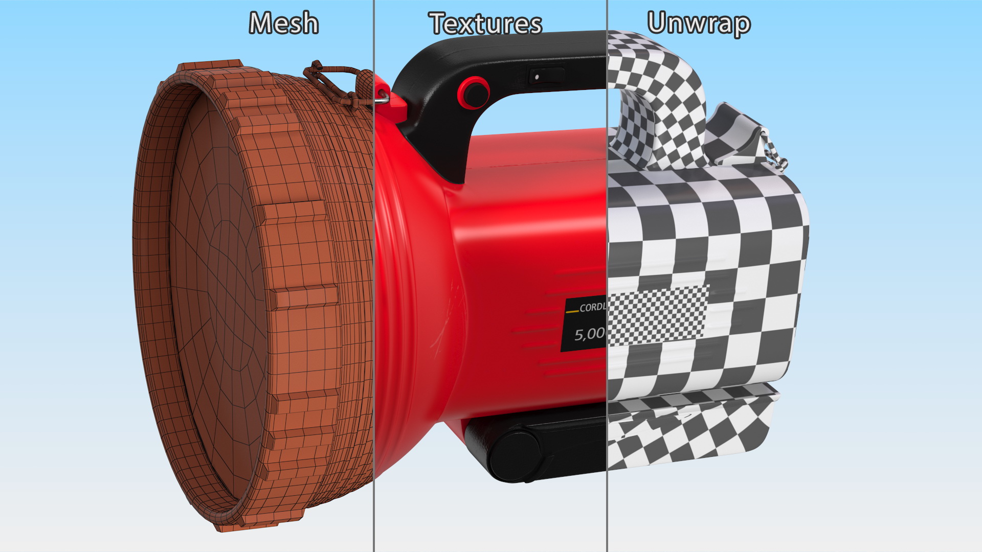 Red Cordless Spotlight and Floodlight 3D