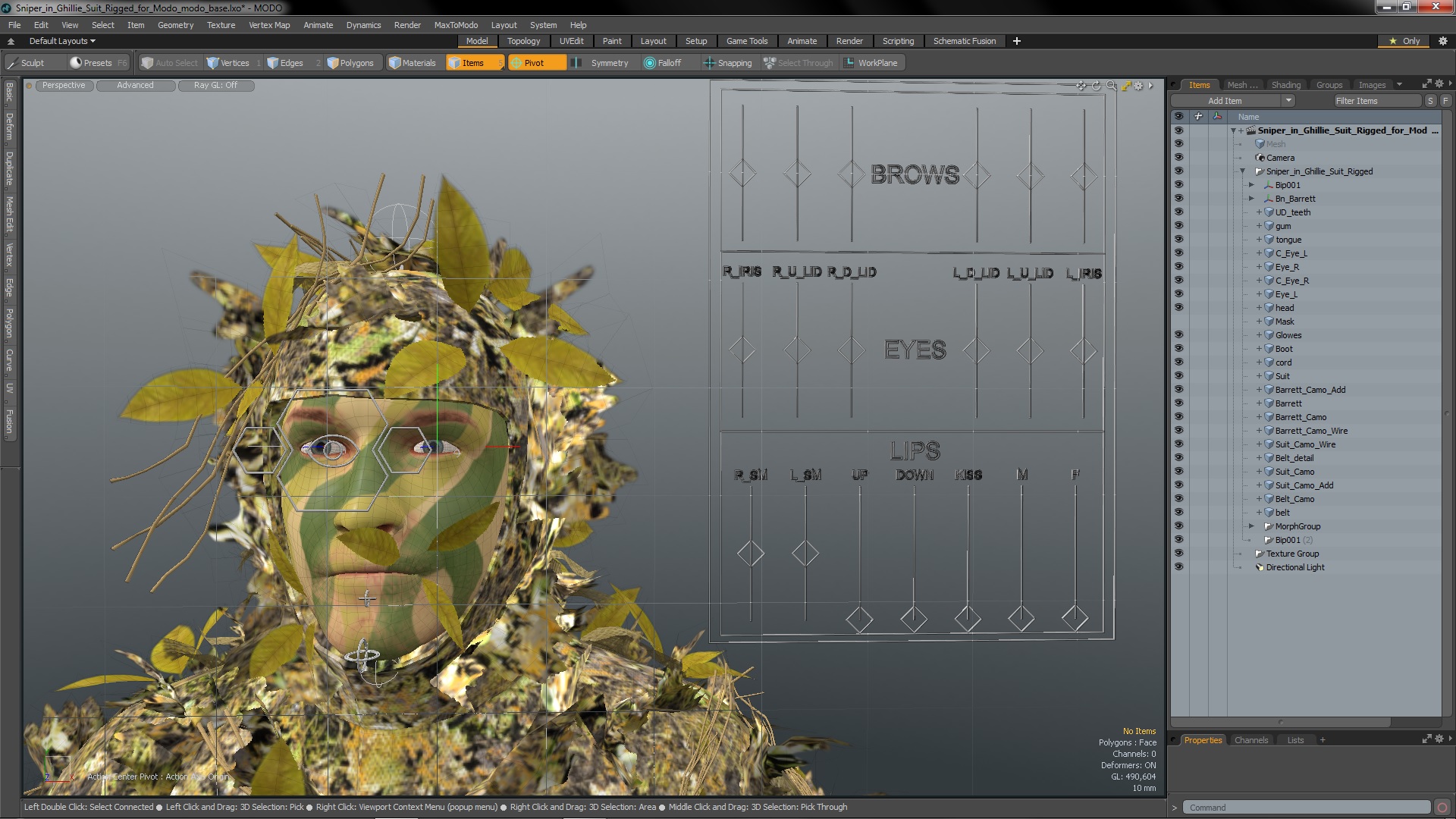 3D Sniper in Ghillie Suit Rigged for Modo model