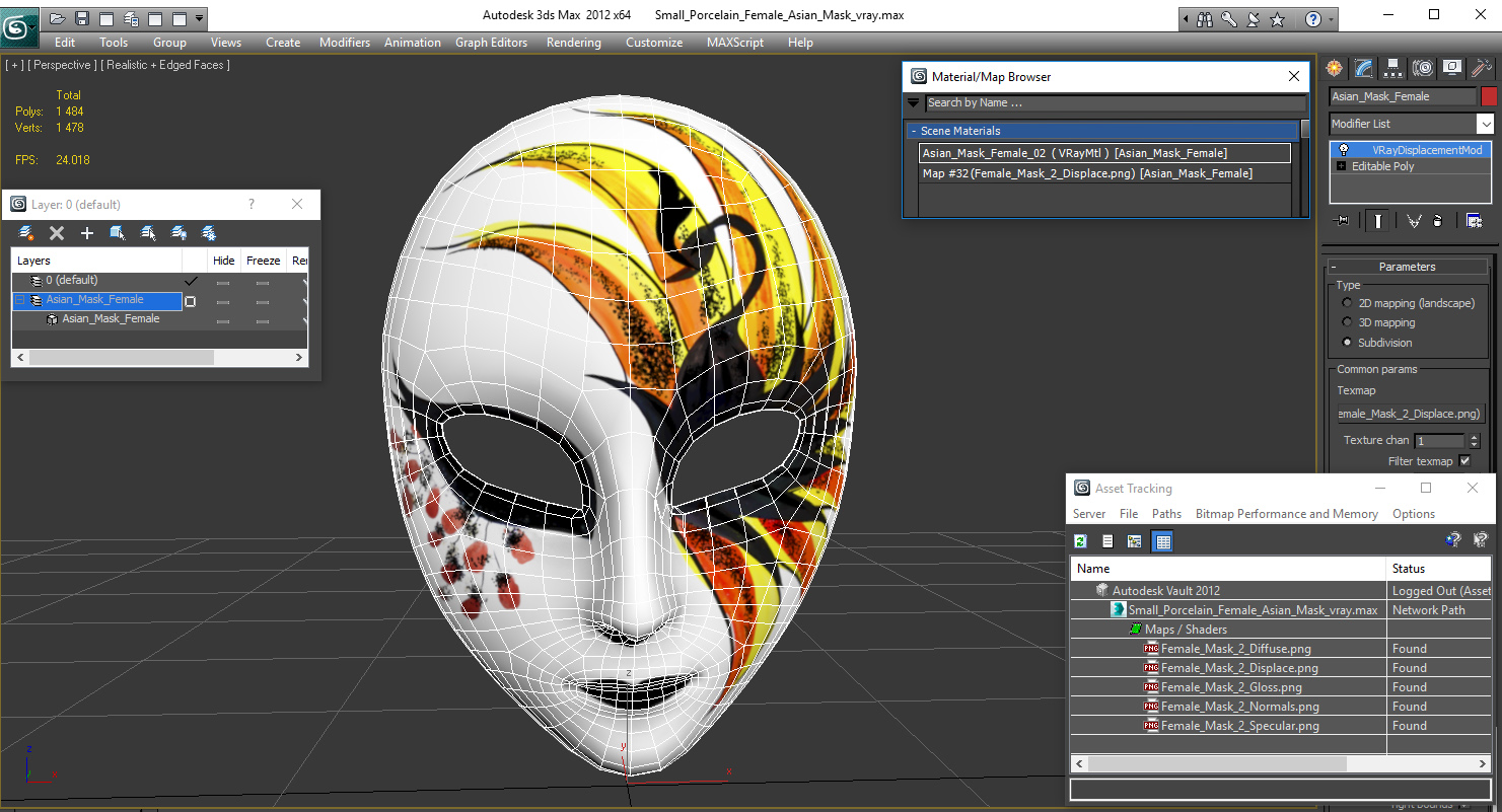 3D Small Porcelain Female Asian Mask model