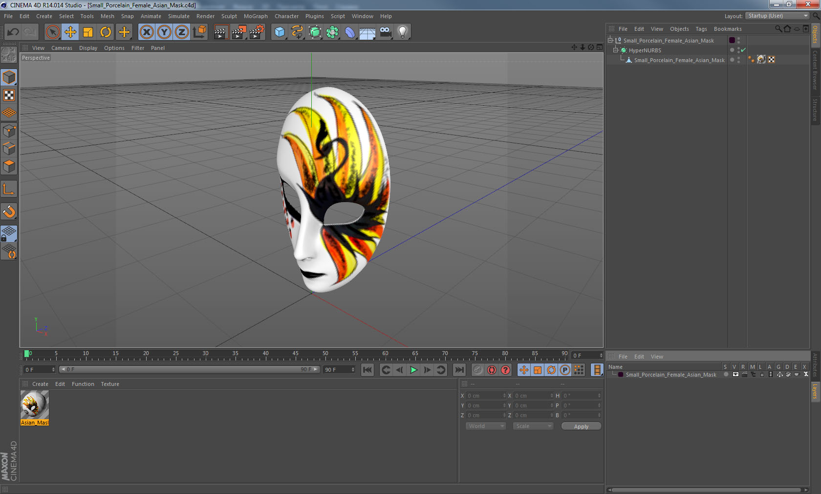 3D Small Porcelain Female Asian Mask model