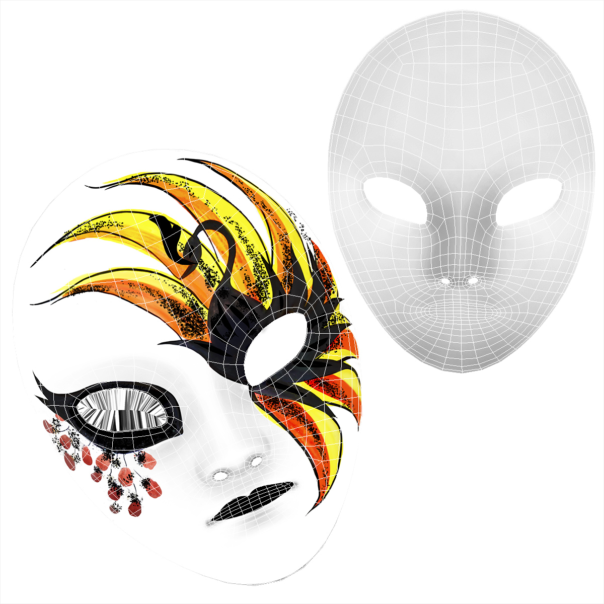 3D Small Porcelain Female Asian Mask model