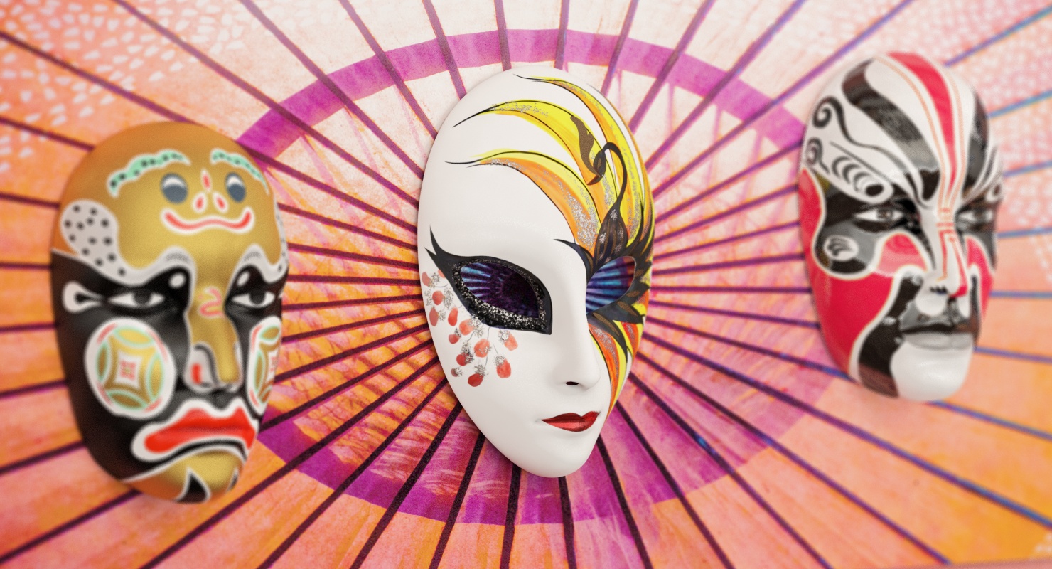 3D Small Porcelain Female Asian Mask model