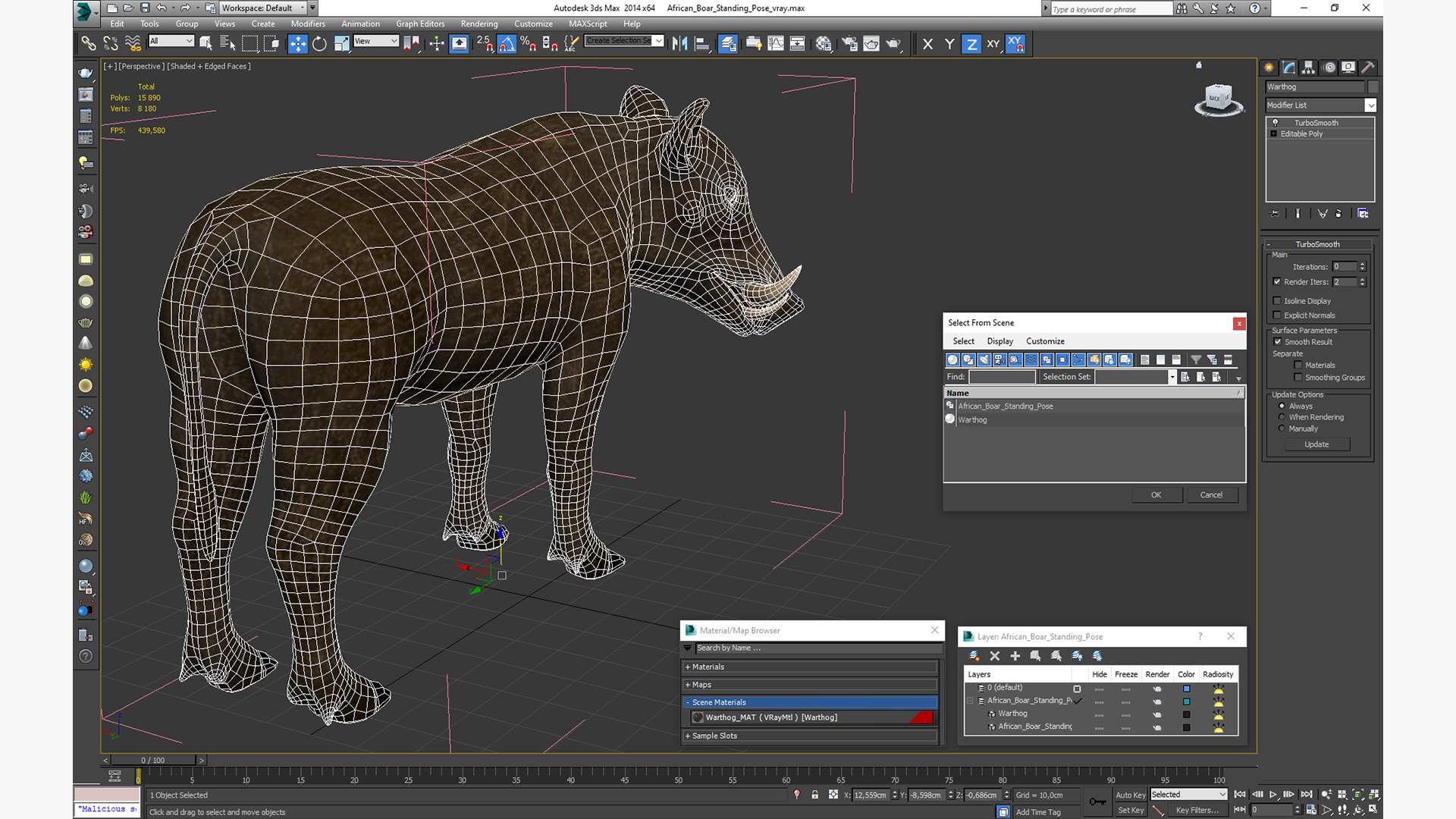 3D African Boar Standing Pose