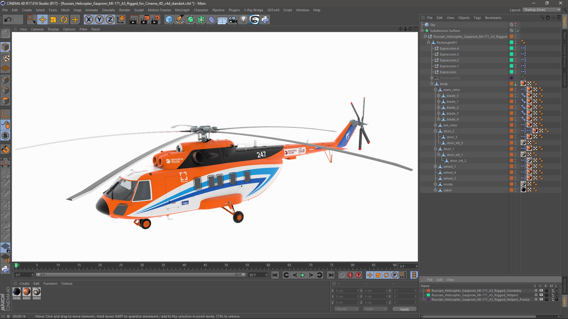 Russian Helicopter Gazprom MI-171 A3 Rigged for Cinema 4D 3D