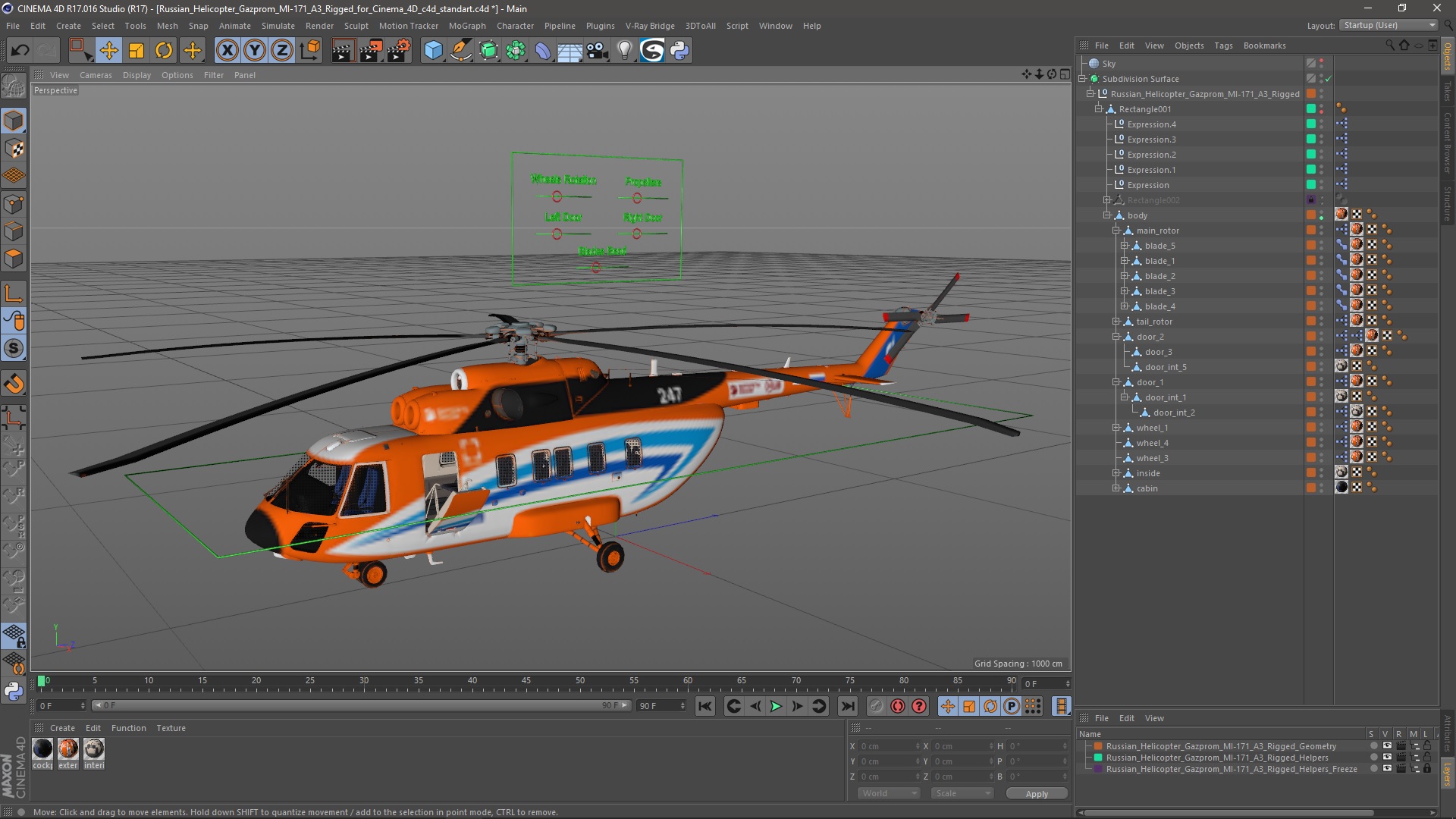 Russian Helicopter Gazprom MI-171 A3 Rigged for Cinema 4D 3D