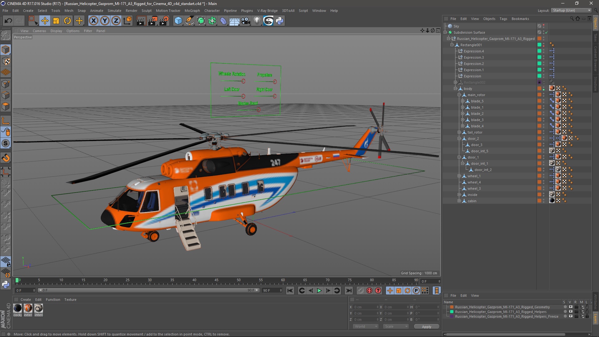 Russian Helicopter Gazprom MI-171 A3 Rigged for Cinema 4D 3D