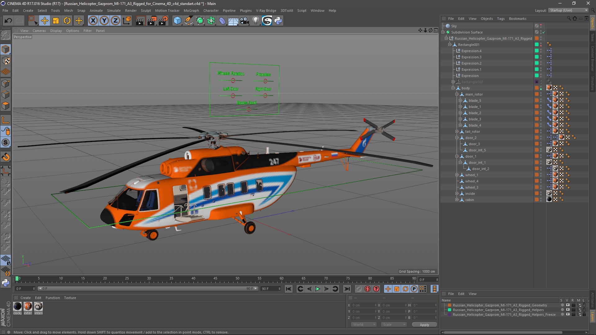 Russian Helicopter Gazprom MI-171 A3 Rigged for Cinema 4D 3D
