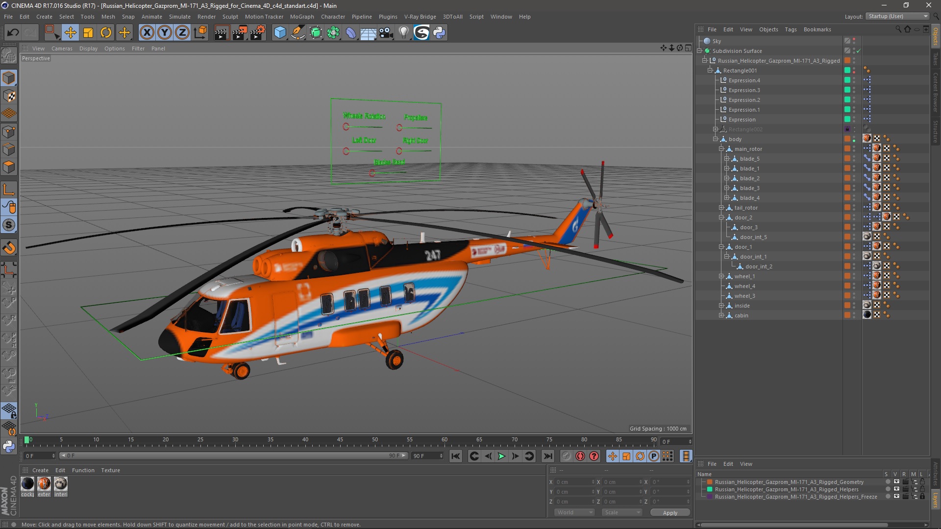 Russian Helicopter Gazprom MI-171 A3 Rigged for Cinema 4D 3D