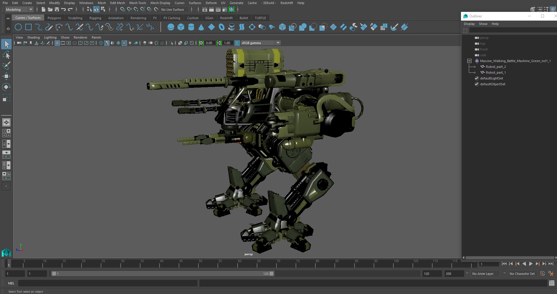 3D Massive Walking Battle Machine Green