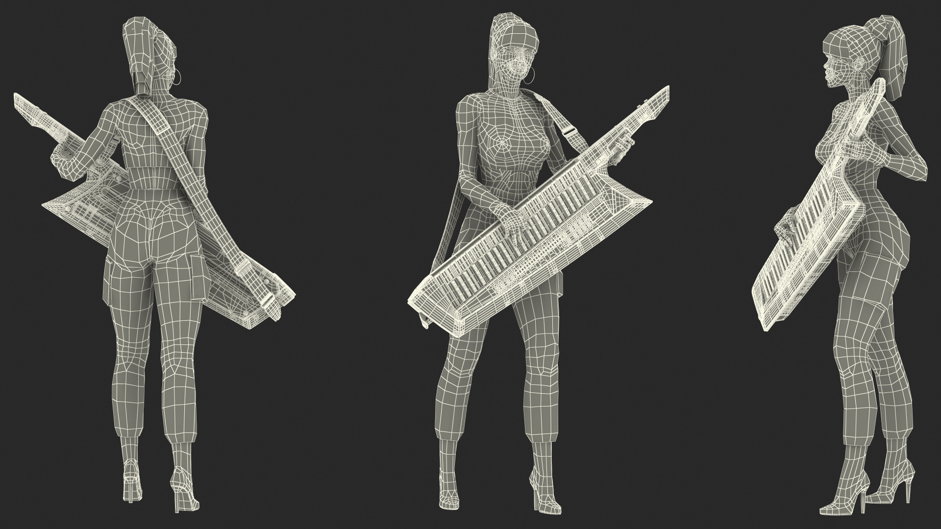 Dark Skin Woman with Roland AX Edge Keytar Rigged 3D model