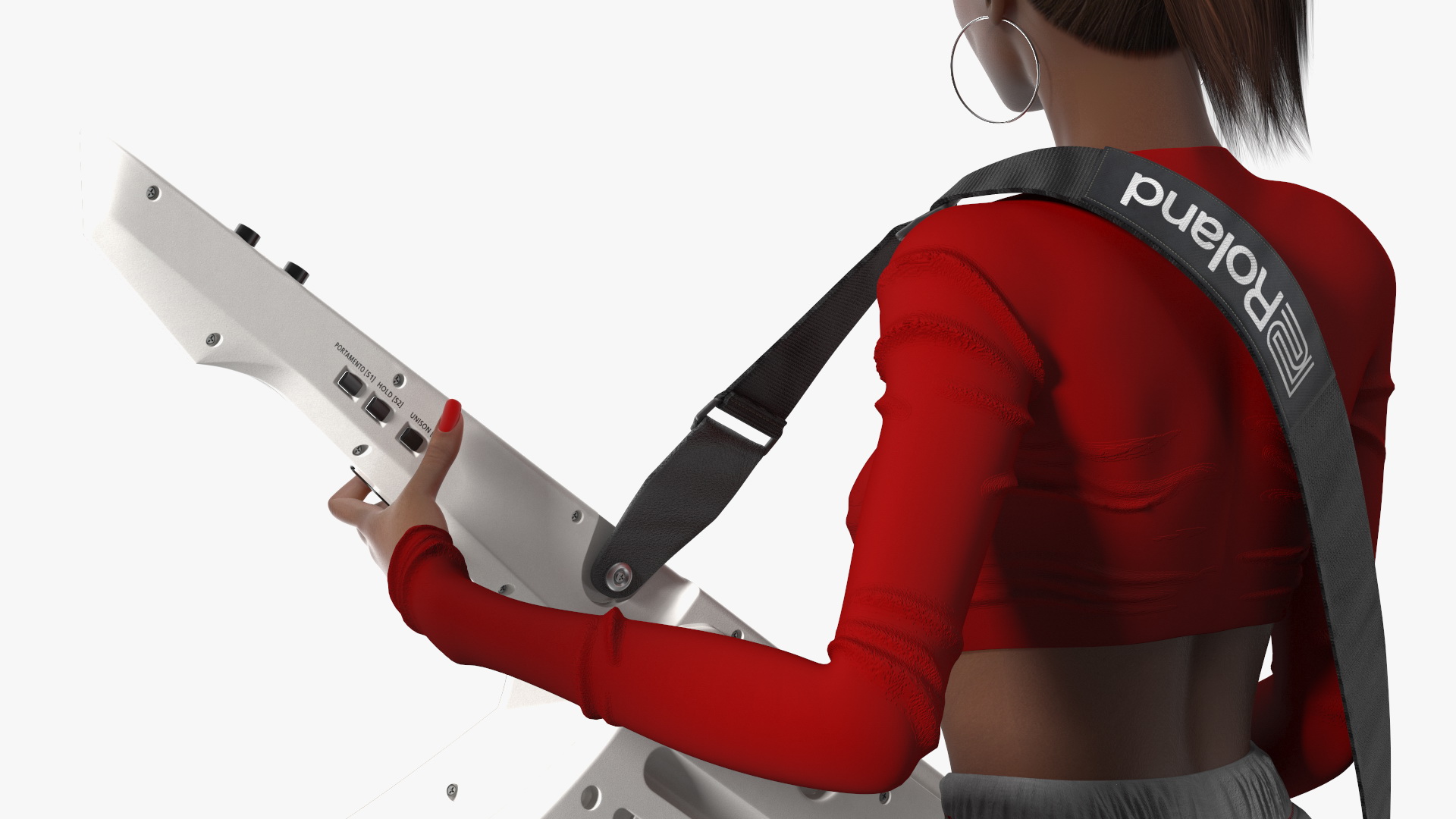 Dark Skin Woman with Roland AX Edge Keytar Rigged 3D model