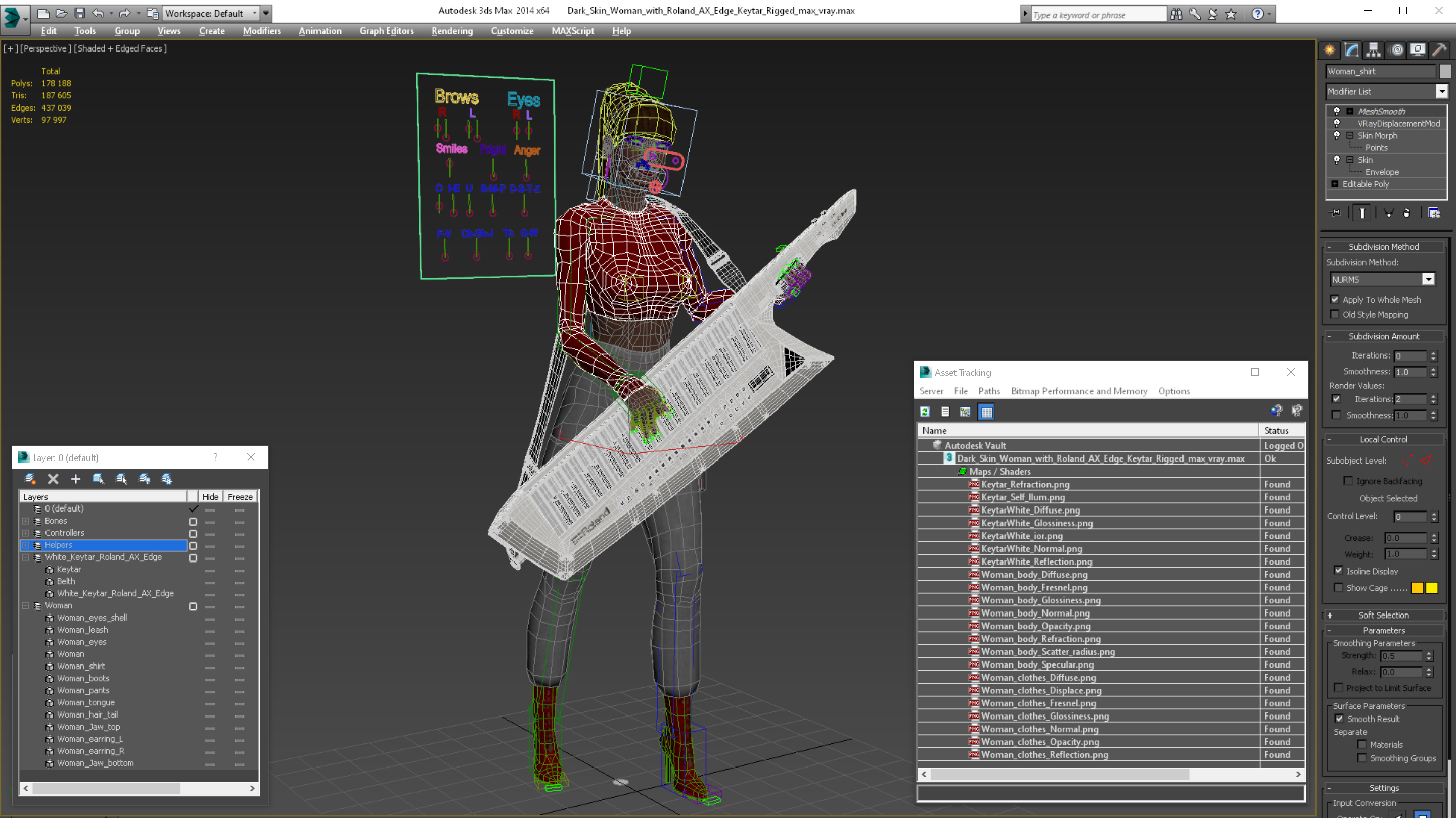Dark Skin Woman with Roland AX Edge Keytar Rigged 3D model
