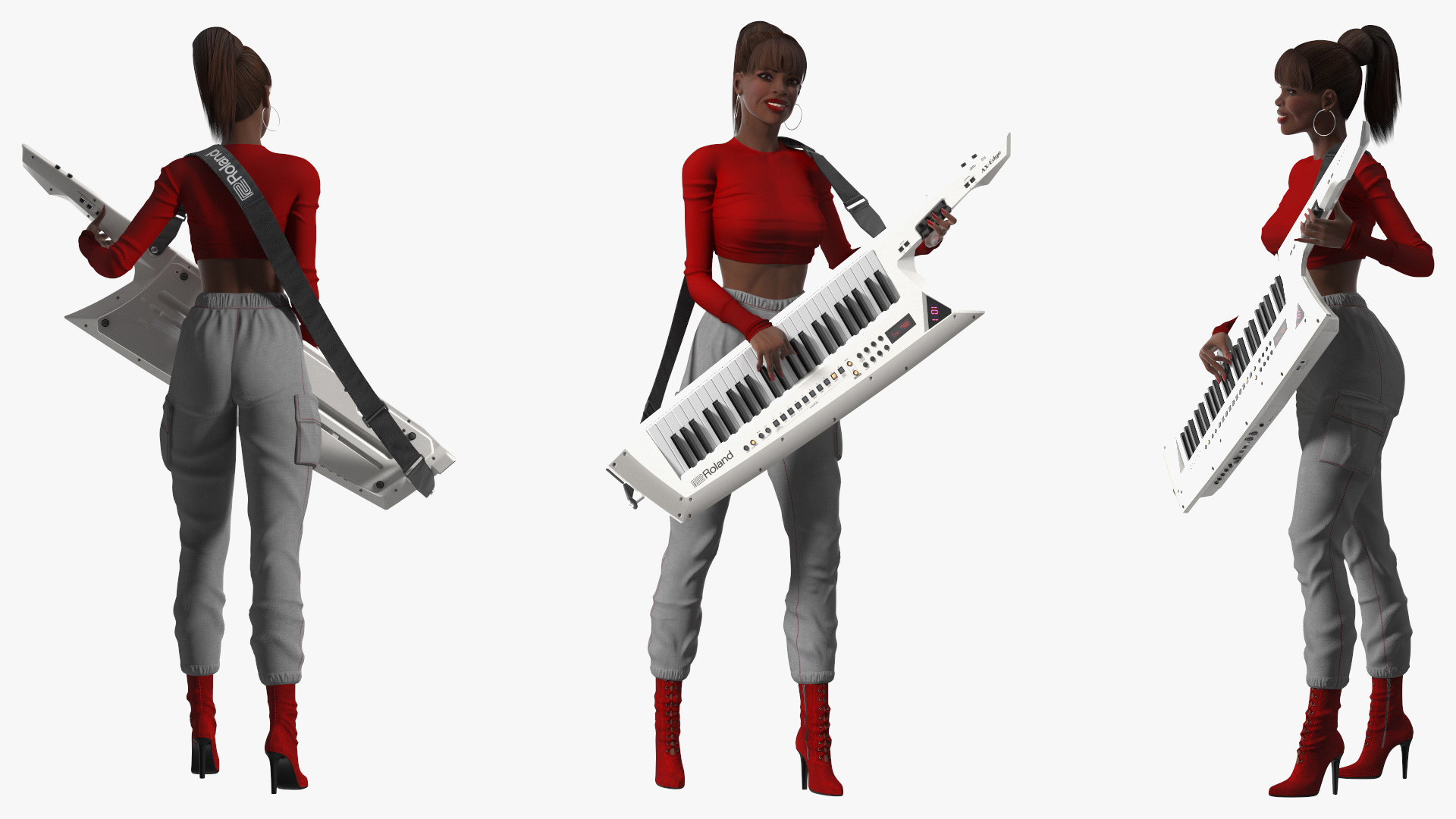 Dark Skin Woman with Roland AX Edge Keytar Rigged 3D model